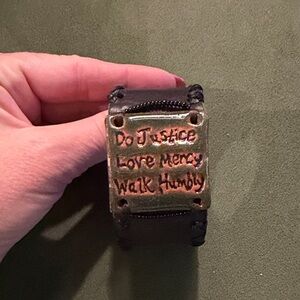 Men's or Women’s Brown Leather Bracelet with Green Plate
